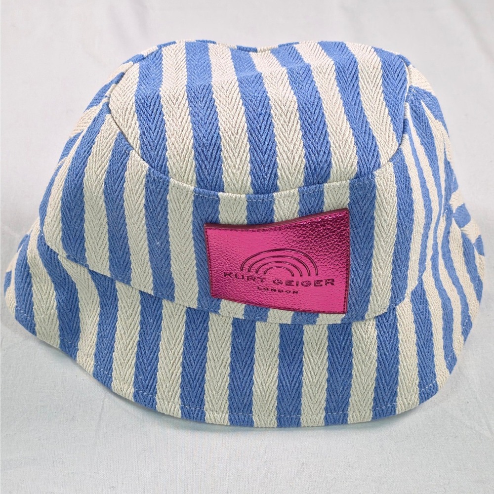 Kurt Geiger Womens London southbank Bucket Hat OS Periwinkle Blue Logo Patch NEW - Picture 2 of 10